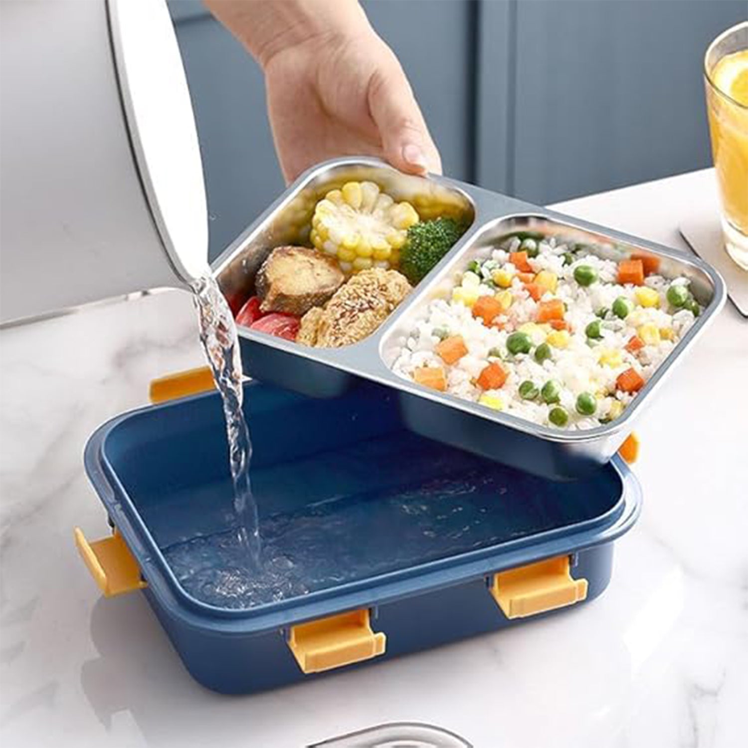 Stainless Steel Lunch Box 2 Section Lunch Box With Spoon Stainless Steel Lunch Box 2 Section Lunch Box With Spoon